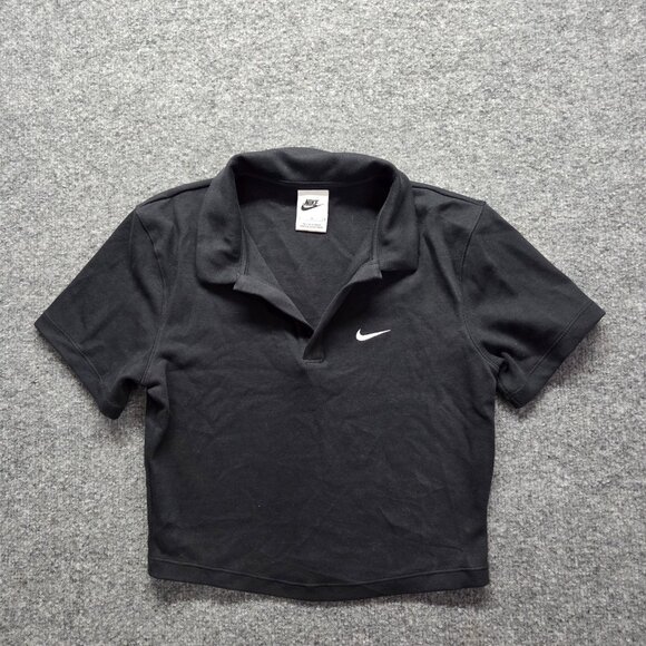 Nike Tops - Womens Nike Sportswear Essentials Black Cropped Polo Shirt‎ Small Black